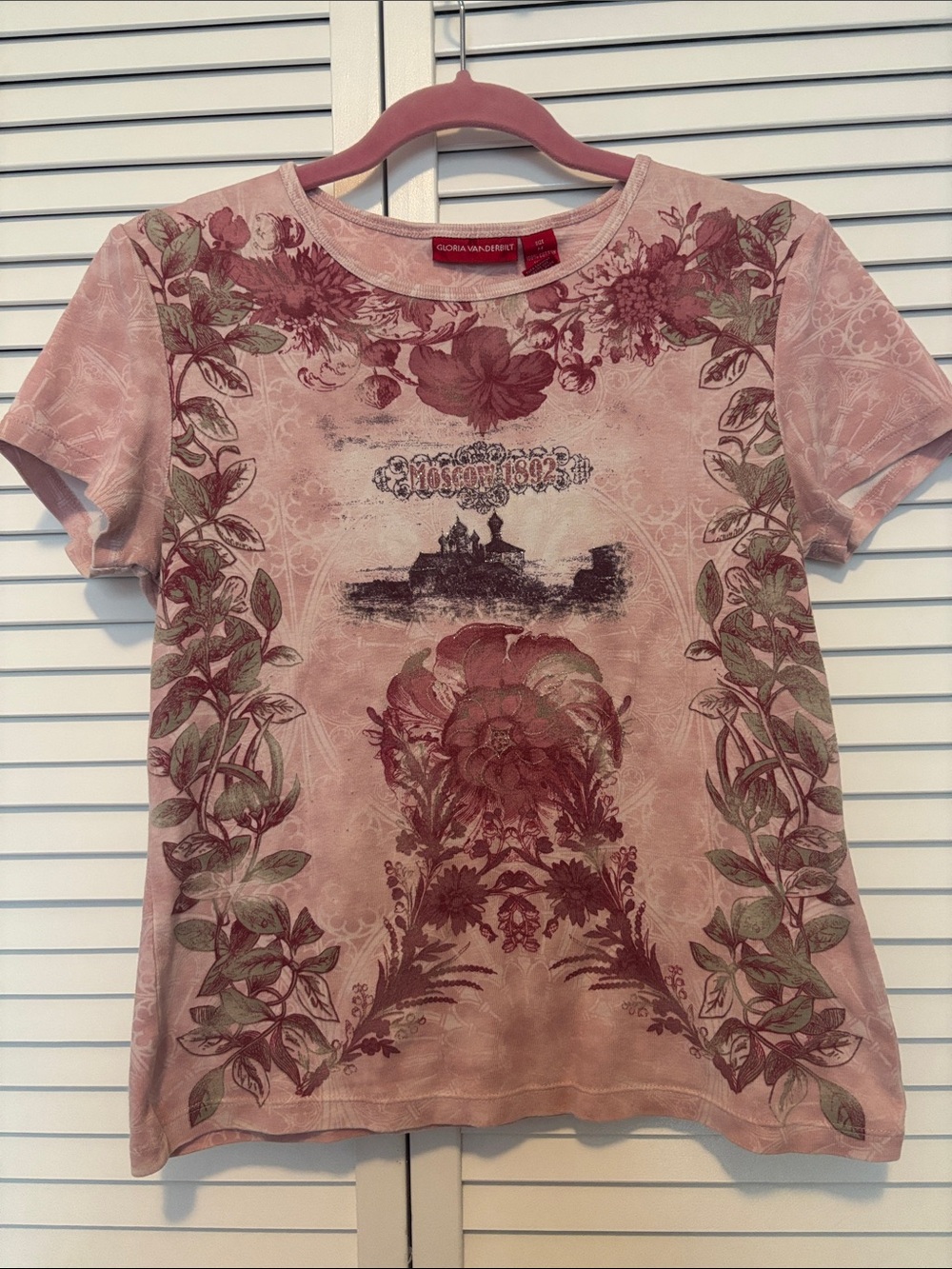Vintage Gloria Vanderbilt Dusty Rose Floral Graphic Tee